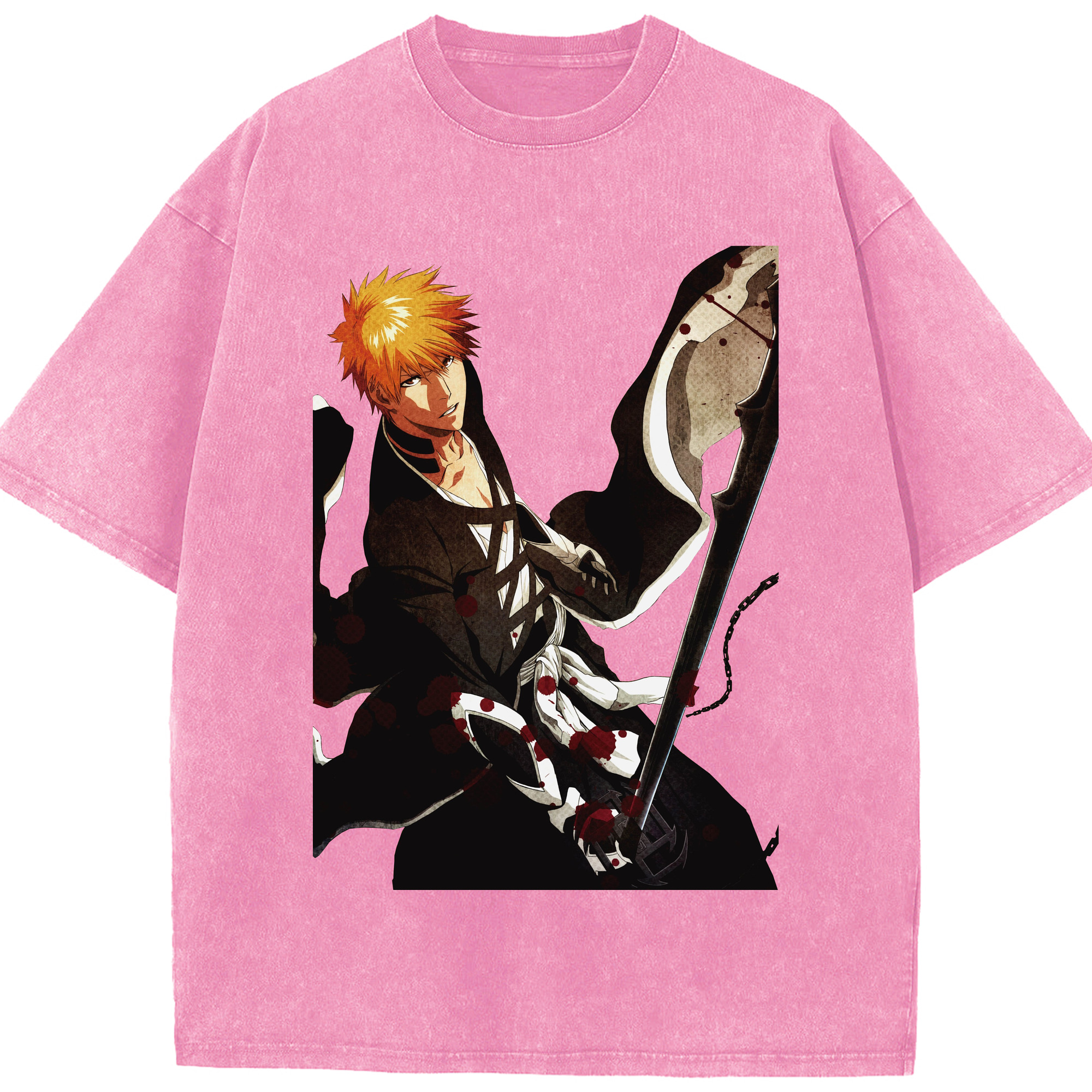 （画像用） ブリーチ 黒崎一護（くろさき いちご）BLEACH Kurosaki Ichigo 綿100% ヴィンテージ風 半袖Tシャツ（フロントプリント）